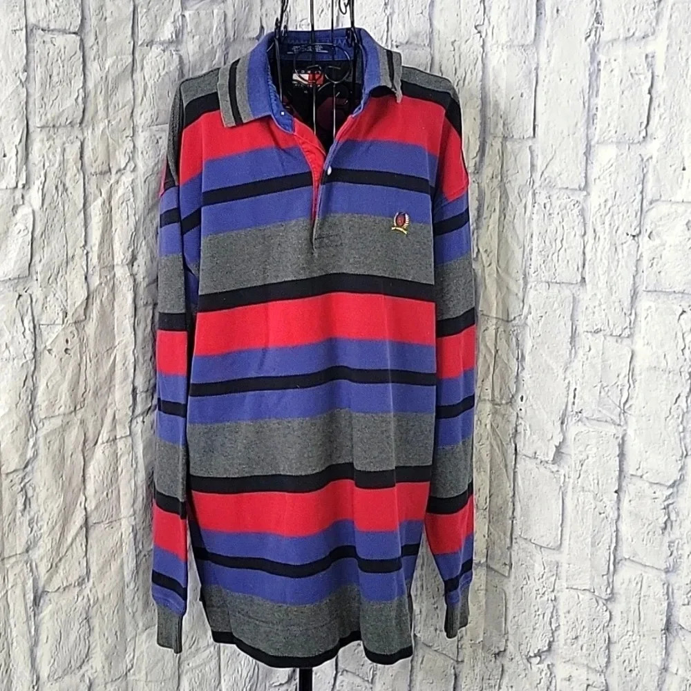 TOMMY‎ HILFIGER Striped Long Sleeve Polo Shirt XL/XG